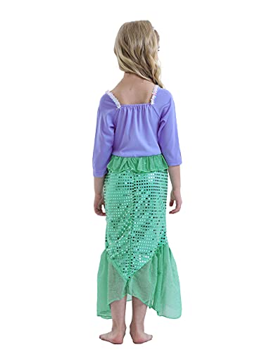 Jurebecia Mermaid Costume Niñas Vestir Fiesta de Lujo Cumpleaños Cosplay Dress Niños Vestidos con Accesorios 2-3 Años