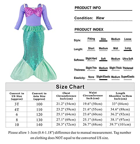 Jurebecia Mermaid Costume Niñas Vestir Fiesta de Lujo Cumpleaños Cosplay Dress Niños Vestidos con Accesorios 2-3 Años