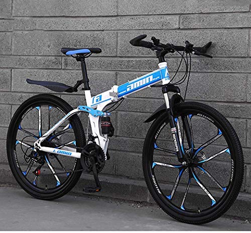 JYTFZD WENHAO Bicicleta de montaña Bicicletas Plegables, 26 Pulgadas de 24 Pulgadas Freno de Disco Doble suspensión Completa Antideslizante, Marco liviano, Tenedor de suspensión (Color : Blue)