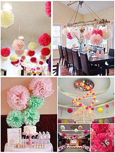 JZK® 10 x fucsia pompones de papel flores 25 cm decoraciones cumpleaños boda comunión bautismo graduado de nacimiento de Halloween Navidad, pompon pon pom pompóm dormitorio decorativo fiesta en el jardín