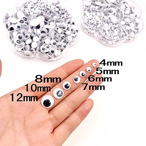 JZK 2 Paquete x 700 = 1400 piezas 4mm ~ 12mm adhesivos ojos plástico móviles para DIY manualidades scrapbooking muñeca juguete artesanía accesorios