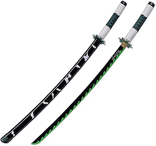 Katana de madera de dibujos animados, espada samurái, accesorios para armas, juguetes de anime, fanáticos del anime (ABS + bambú) Ninja, adecuado para cosplay Demon Slayer Shinazugawa Sanemi Katana