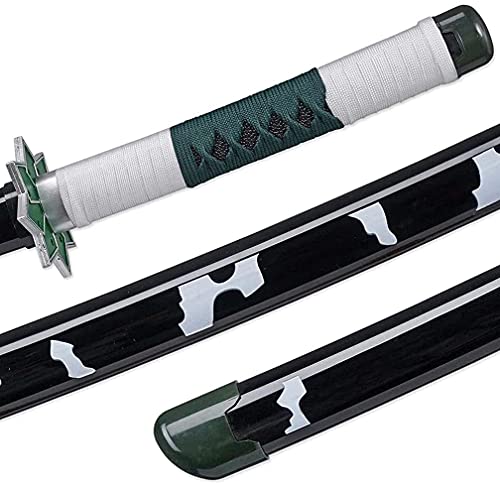 Katana de madera de dibujos animados, espada samurái, accesorios para armas, juguetes de anime, fanáticos del anime (ABS + bambú) Ninja, adecuado para cosplay Demon Slayer Shinazugawa Sanemi Katana