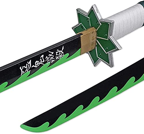 Katana de madera de dibujos animados, espada samurái, accesorios para armas, juguetes de anime, fanáticos del anime (ABS + bambú) Ninja, adecuado para cosplay Demon Slayer Shinazugawa Sanemi Katana