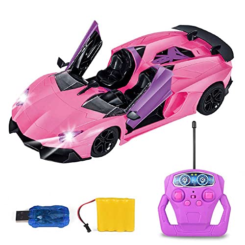 KCBDC Coche RC Coche de control remoto de 5 vías Un botón Puerta abierta Chica Corazón Rosa Control remoto Coche deportivo 1/12 Niños Niña Coche de juguete, Carreras de alta velocidad, Camión RC Regal