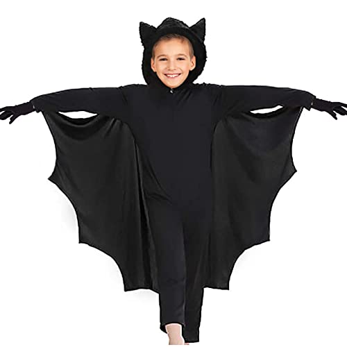 KEEBAX Alas Disfraz de Murciélago Vampiro para Niños de Carnaval, Capa de Murciélago para Disfraz de Fiesta de Cosplay y Guantes, Carnaval Disfraces para 3-13 Niñas, Niños (S 105-115cm)