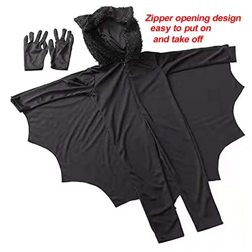 KEEBAX Alas Disfraz de Murciélago Vampiro para Niños de Carnaval, Capa de Murciélago para Disfraz de Fiesta de Cosplay y Guantes, Carnaval Disfraces para 3-13 Niñas, Niños (S 105-115cm)