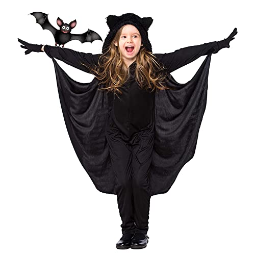 KEEBAX Alas Disfraz de Murciélago Vampiro para Niños de Carnaval, Capa de Murciélago para Disfraz de Fiesta de Cosplay y Guantes, Carnaval Disfraces para 3-13 Niñas, Niños (S 105-115cm)