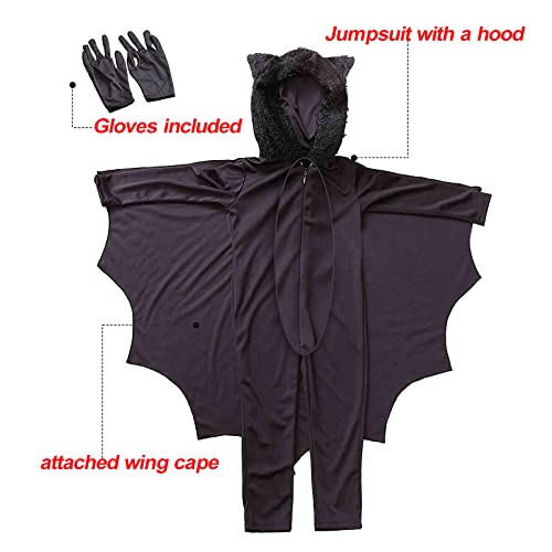 KEEBAX Alas Disfraz de Murciélago Vampiro para Niños de Carnaval, Capa de Murciélago para Disfraz de Fiesta de Cosplay y Guantes, Carnaval Disfraces para 3-13 Niñas, Niños (S 105-115cm)