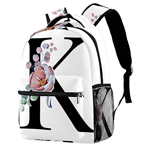 KeepCart Mochila Mochila Mochila Mochila escolar Senderismo Mochila Aprender Alta capacidad y lindo al aire libre Letra de alfabeto de peonía floral k para hombre y mujer