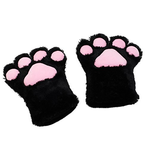 KEESIN Conjunto de Cosplay de Gato Guantes de Garra de Felpa Orejas de Gatito de Gato Collar de Cola Patas Disfraz de Fiesta Adorable Lindo para niños y Adultos (Negro)