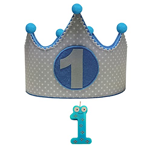 Kembilove Corona Primer Cumpleaños con Vela – Corona de Cumpleaños para Niña – Regalos Originales Cumpleaños – Ideal para Fotos y Fiestas de Cumpleaños Modelo Lunares azul