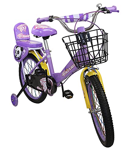 KEN ROD Bici Infantil con Ruedines | Bicicleta Niños de 3 a 8 años | Bicicleta con Ruedines | Bicicletas con Cesta y Ruedines | Color: Morado 16 Pulgadas