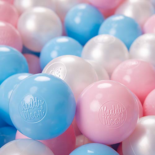 KiddyMoon 300 ∅ 6Cm Bolas Colores De Plástico para Piscina Certificadas para Niños, Azul Celeste/Rosa Claro/Perla