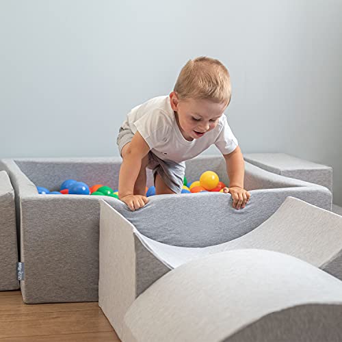 KiddyMoon Parque Infantil De Espuma con Cuadrato Piscina De Bolas (100 Bolas) para Niños, Gris Claro:Perla/Gris/Transparente/Azul Clr/Menta