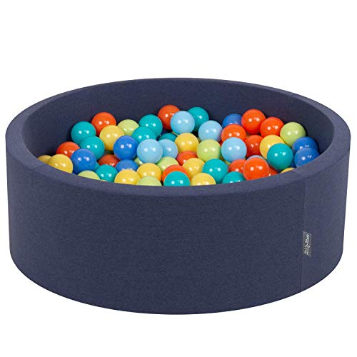 KiddyMoon Piscina De Bolas ∅ 7Cm para Ninos Hecha En La UE, Azul Marino:Gris,Blanco,Turquesa,90X30/SIN Bolas