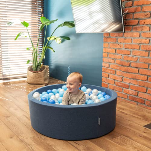 KiddyMoon Piscina De Bolas ∅ 7Cm para Ninos Hecha En La UE, Azul Marino:Gris,Blanco,Turquesa,90X30/SIN Bolas