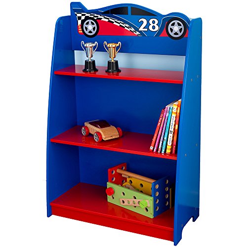 KidKraft 76041 Mesita infantil de noche con cajón de madera coche de carreras