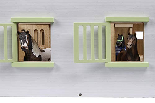 Kids Globe 610189 - Granja con 7 Cajas para Caballos, Madera con Techo Plegable, 1:24, Color Rosa