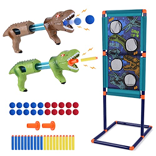 KIDZLIKE Dinosaur Shooting Game Toys, Gun Toy Gift for Age 4 5 6 7 8 9 10+ Years Old Boys Girls Kids with 40 Foam Balls&Bullets Outdoor Indoor Play for Birthday Children's Day with Shooting Target