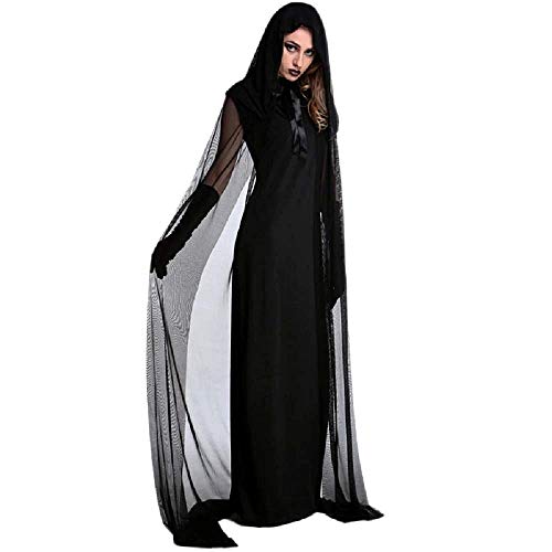 KIRALOVE Disfraz de Bruja - sacerdotisa - hechicera - Morticia - Novia Fantasma - Vampiro - Negro - Disfraces de Mujer - Halloween - Carnaval - Mujer niña - Talla l - Idea de Regalo Original Cosplay