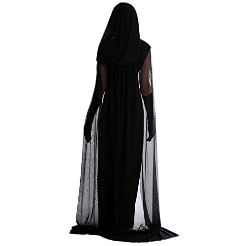 KIRALOVE Disfraz de Bruja - sacerdotisa - hechicera - Morticia - Novia Fantasma - Vampiro - Negro - Disfraces de Mujer - Halloween - Carnaval - Mujer niña - Talla l - Idea de Regalo Original Cosplay