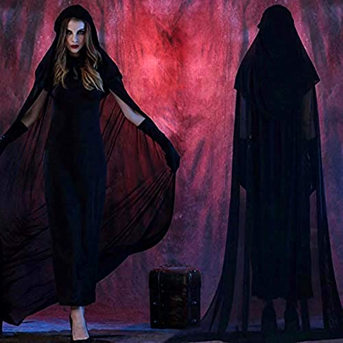 KIRALOVE Disfraz de Bruja - sacerdotisa - hechicera - Morticia - Novia Fantasma - Vampiro - Negro - Disfraces de Mujer - Halloween - Carnaval - Mujer niña - Talla l - Idea de Regalo Original Cosplay