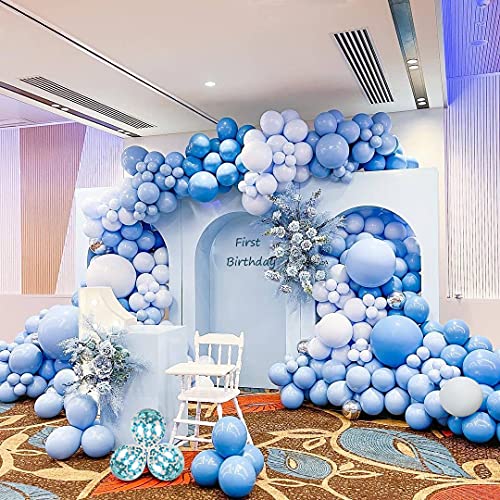 Kit Arco Globos Azul Blanco Plateado AIOZX 129 Piezas Guirnalda de Globos Látex Helio Metálicos Confeti Globos para Niños Decoración Cumpleaños Baby Shower Boda Bautismo Fiesta