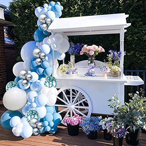 Kit Arco Globos Azul Blanco Plateado AIOZX 129 Piezas Guirnalda de Globos Látex Helio Metálicos Confeti Globos para Niños Decoración Cumpleaños Baby Shower Boda Bautismo Fiesta