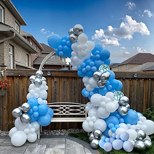 Kit Arco Globos Azul Blanco Plateado AIOZX 129 Piezas Guirnalda de Globos Látex Helio Metálicos Confeti Globos para Niños Decoración Cumpleaños Baby Shower Boda Bautismo Fiesta