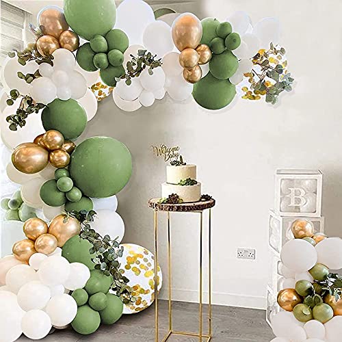 Kit de guirnalda de arco de globo, 105 globos de látex dorado y verde para fiesta de 45,7 cm globos de confeti para niños y niñas, baby shower, boda, fiesta de cumpleaños decoración