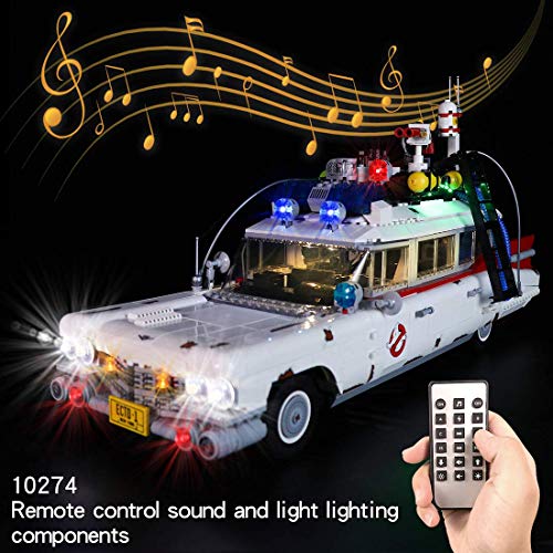 Kit de iluminación LED RC agradable complemento para Lego Ghostbusters Ecto-1 10274, juego de luces LED mejorado compatible con Lego 10274 (sin modelo Lego) - Versión de luz y sonido a control remoto