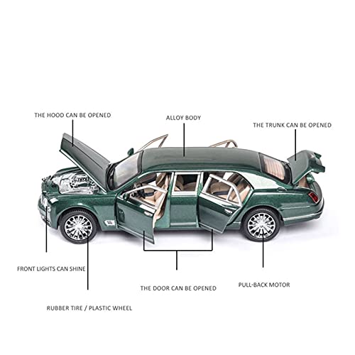 Kit Juguetes Coches Metal Resistente para Bentley Mulsanne Extended 1:24 Simulation Finale Alloy Sound and Light Car Model Gift Collection Maravilloso Regalo (Color : Verde)