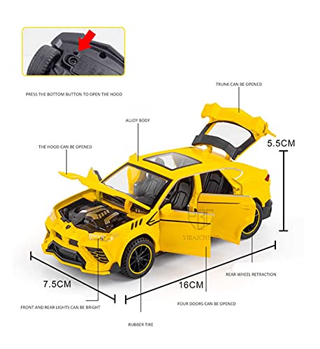 Kit Juguetes Coches Metal Resistente para Lamborghini Urus 1:32 Simulación Aleación Fundición Presión Tire hacia Atrás Modelo Coche Deportivo Colección Juguetes Maravilloso Regalo (Color : Yellow)