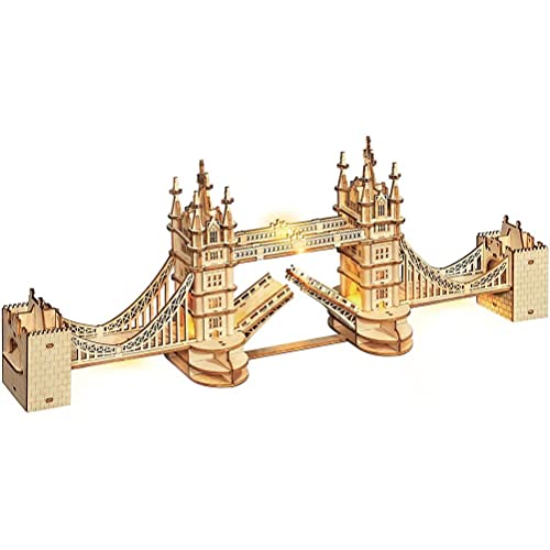 Kits de modelo de madera de rompecabezas en 3D, modelo de arte de puente y torre de reloj, construcción luminosa de edificios creativos, kits de arte de rompecabezas mejor regalo