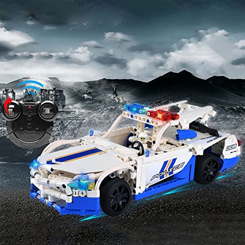 Klobvtt Coche de policía de 2.4G RC, bloques de construcción, rompecabezas educativo, juguetes de ensamblaje, autos, vehículo de carreras de bloques de construcción con control remoto eléctrico, model