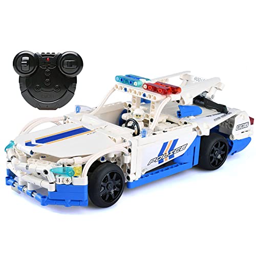 Klobvtt Coche de policía de 2.4G RC, bloques de construcción, rompecabezas educativo, juguetes de ensamblaje, autos, vehículo de carreras de bloques de construcción con control remoto eléctrico, model