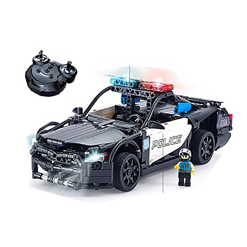 Klobvtt Juego de bloques de construcción de coches de policía RC para niños, juguetes STEM, coches de policía a control remoto, ladrillos de construcción, kits de Roadster, juguete de carreras, juegos