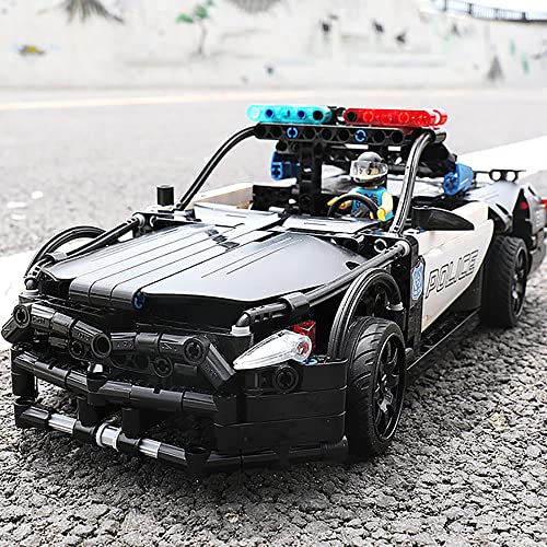 Klobvtt Juego de bloques de construcción de coches de policía RC para niños, juguetes STEM, coches de policía a control remoto, ladrillos de construcción, kits de Roadster, juguete de carreras, juegos