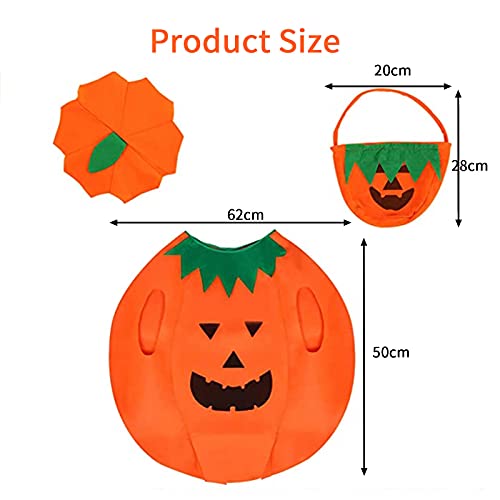 KOIROI Disfraz de Calabaza, Disfraz Infantil de Calabaza, Disfraz Infantil de Calabaza, Disfraz de calabaza infantil con Gorro y Bolsas de Dulces para Niños, Halloween, Carnaval,(Naranja)