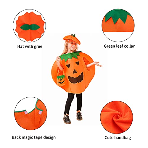 KOIROI Disfraz de Calabaza, Disfraz Infantil de Calabaza, Disfraz Infantil de Calabaza, Disfraz de calabaza infantil con Gorro y Bolsas de Dulces para Niños, Halloween, Carnaval,(Naranja)