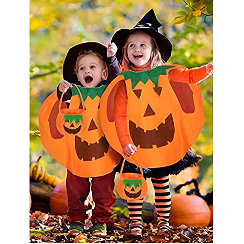 KOIROI Disfraz de Calabaza, Disfraz Infantil de Calabaza, Disfraz Infantil de Calabaza, Disfraz de calabaza infantil con Gorro y Bolsas de Dulces para Niños, Halloween, Carnaval,(Naranja)