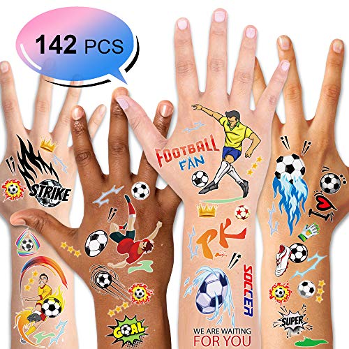 Konsait fútbol Tatuajes temporales niños Falso Tatuaje Temporal Pegatinas Tatoos Infantiles Chicos Fiestas cumpleaños de niños Regalo piñata, 18 Hojas