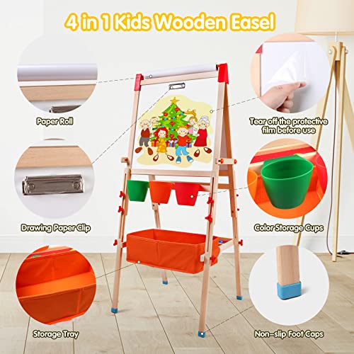 kramow Pizarra Infantil, Caballete Pintura Niños Doble Cara, Pizarra Magnetica Infantil, Pizarra Infantil Caballete con Accesorios, Regalo de Herramientas de Dibujo para Niños Niñas más de 3 años