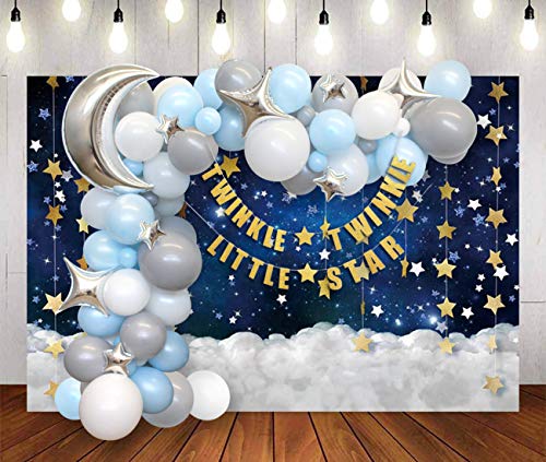 Kreatwow Twinkle Baby Shower, Decoraciones de cumpleaños para niño - Arco de Globos Azul y Gris Moon & Star, Pancarta Dorada Twinkle Little Star