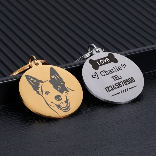 krui Llaveros Personalizados con Foto,Llaveros Grabados Personalizados,Llavero Mascota Personalizado,Llaveros para Niños,Llaveros De Perros (Oro Rosa)