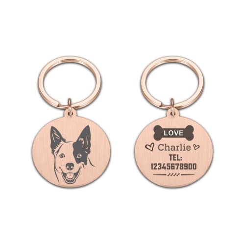 krui Llaveros Personalizados con Foto,Llaveros Grabados Personalizados,Llavero Mascota Personalizado,Llaveros para Niños,Llaveros De Perros (Oro Rosa)