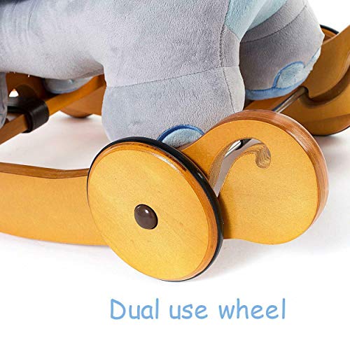 Labebe Caballo Mecedora de Madera 2-en-1 Elefante Azul, niños Rocking Ride-on Juguetes de 6 Meses a 3 años de Edad bebés y bebés, Uso Dual como Cochecito, Certificado de Seguridad ASTM