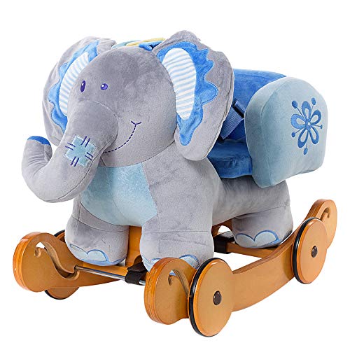 Labebe Caballo Mecedora de Madera 2-en-1 Elefante Azul, niños Rocking Ride-on Juguetes de 6 Meses a 3 años de Edad bebés y bebés, Uso Dual como Cochecito, Certificado de Seguridad ASTM