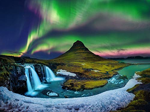 Lais Puzzle la Aurora Boreal, en Kirkjufell en Islandia con cascadas 500 Piezas